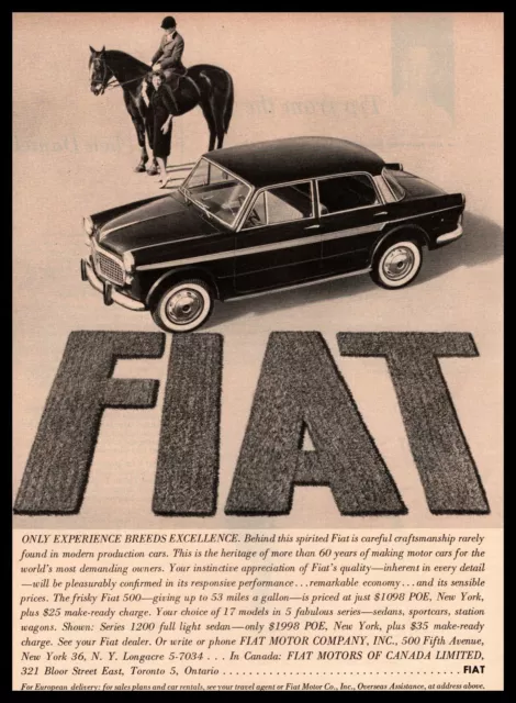 1959 Fiat Motor Co. 1200 2-Door Sedan $1998 Thoroughbred Horse Vintage Print Ad