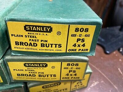 Vintage NOS Stanley Door Hinges Broad Butts 4" x 4" 808 1 Pair Plain Steel USA 2
