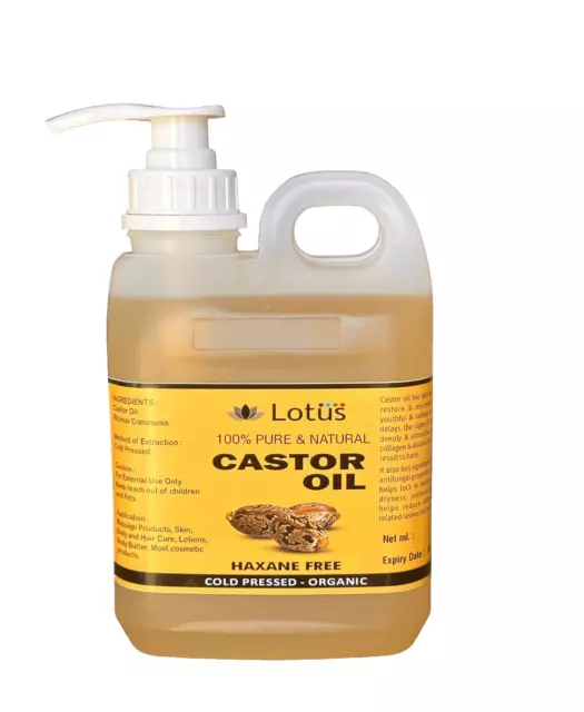 1 Litre Castor Oil 100% Pure Organic, Cold pressed, Hexane Free. Free freight