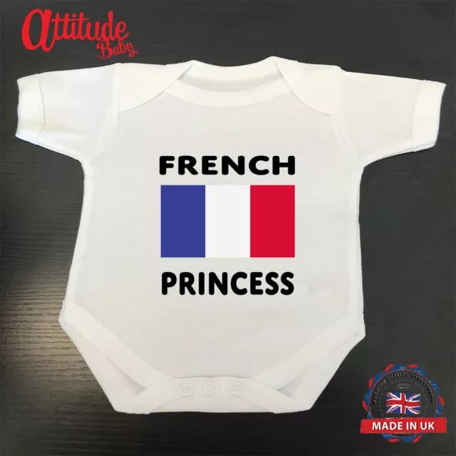 France Plain White Babygrow-Printed-French Princess-Baby Girl Vests-Baby Grows