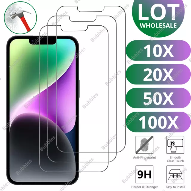 Lot Bulk Tempered Glass Screen Protector For iPhone 14 13 12 11 Pro Max XR 8 7 6