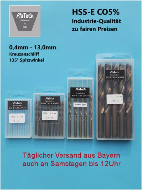 Edelstahlbohrer HSS-E CO5% Spiralbohrer 0,4mm - 13mm x 0,1mm Industrie Qualität