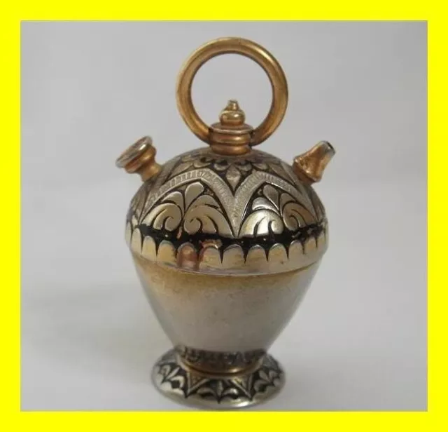 Unusual Ottoman/Persian Rare Silver Niello Priming Powder Flask,C. 1880