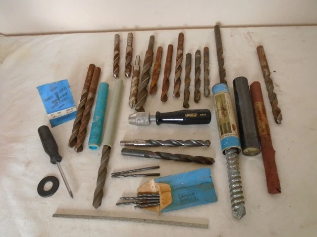 24 Pc Mixed Lot VTG Drill Bit Masonry Wood High Seed Steel & General Hand Drill
