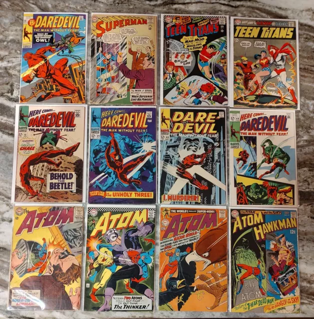 Comic Book Lot of 12 - Silver Age - Daredevil - Teen Titans - Atom - Superman