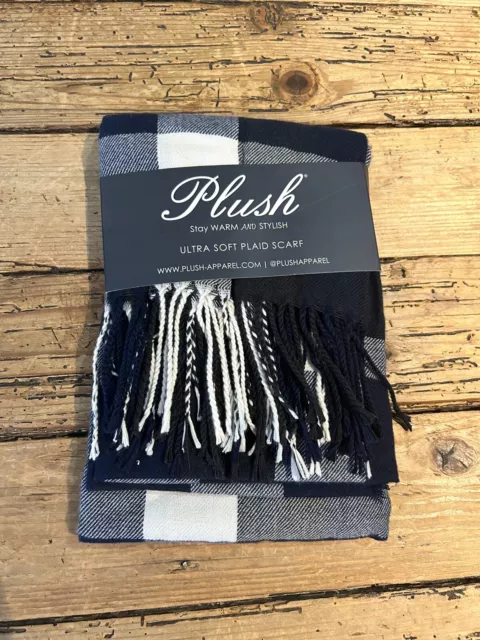 Plush Ultra Soft Plaid Scarf Adult OS One Size Navy/Blue/Charcoal/White NEW