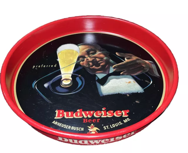 Vintage Tin Metal Budweiser Beer Preferred Tray St Louis MO Rare Man Cave Bar