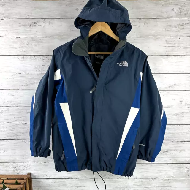 The North Face HyVent Boys Size L 14/16 Blue Hooded Rain Wind Full Zip Jacket