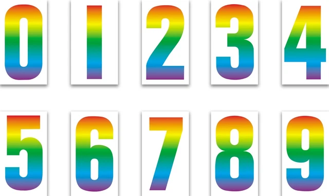 Uk Numbers Colours 7& RAINBOW WHEELIE Bin Numbers Quality Stickers Self Adhesive Water ...