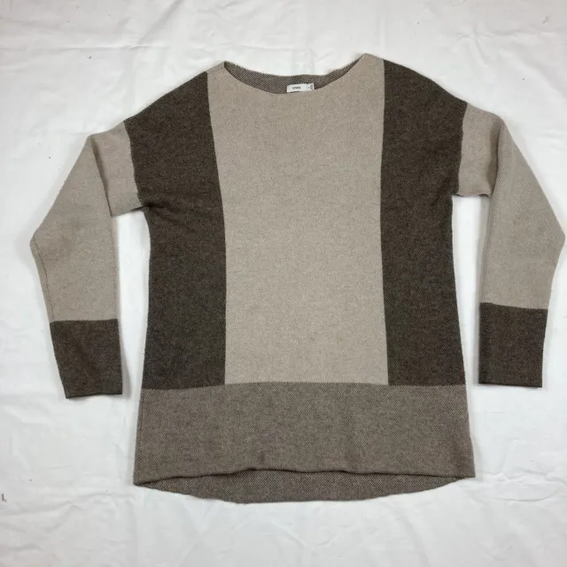 Vince Women's Sz Medium Colorblock Beige Intarsia Cashmere Wool Pullover Sweater