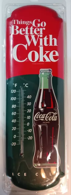 Coca-Cola Bottle Thermometer Embossed  Metal Coke 27" x 8.5" Reproduction