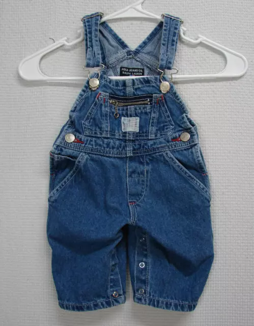 Polo Jeans Ralph Lauren Distress Look Flag Logo Blue Jeans Overalls Infants 3-6