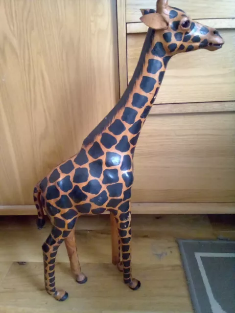 Giraffe Leather Papier Mache Hand Painted 2ft 5in High Vintage