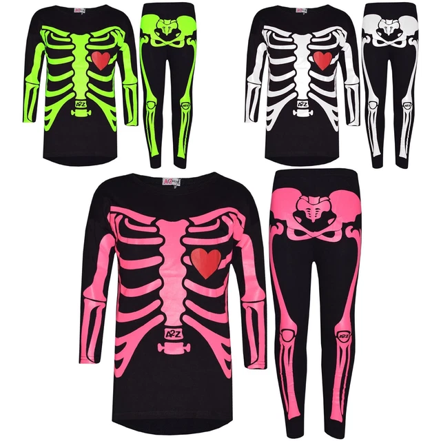 T-shirt top e leggings set top per bambine stampa scheletro 5-13