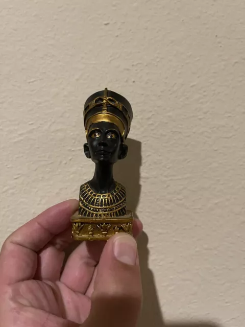 Queen Nefertiti Egyptian Bust Statue Black with Gold Trim - 3” Tall