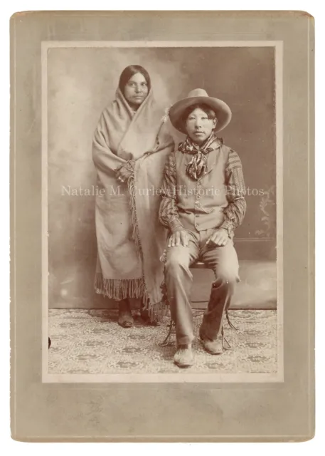 1890s Native & Chinese American Integrated Western Front Couple Studio Photo
