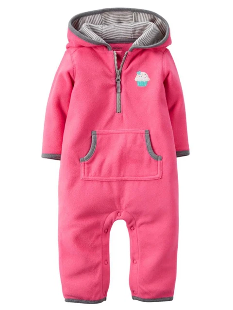 Carters Infant Girls Pink Cupcake Hooded Fleece Jumpsuit Coverall Outfit