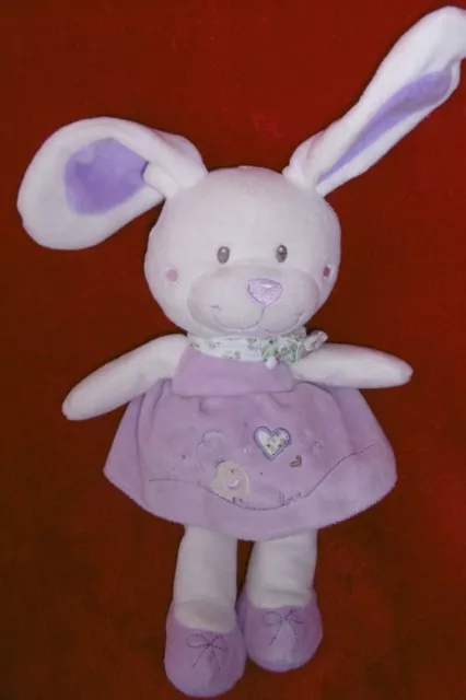 Doudou Peluche Tex Baby Lapin Blanc Mauve Robe Oiseau Coeur Love
