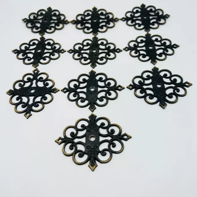 10-Allison 793 Ornate Vintage Cabinet Metal Backplates Brass & Black 1960’s