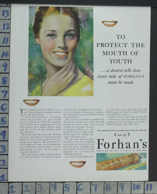 1930 Forhan Tooth Paste Dental Dentist Hygienist Health Vintage Art Ad Ce33