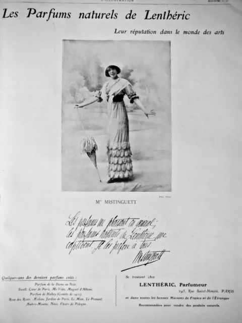 Publicité  De Presse 1911 Les Parfums Naturels De Lentheric - Mistinguett