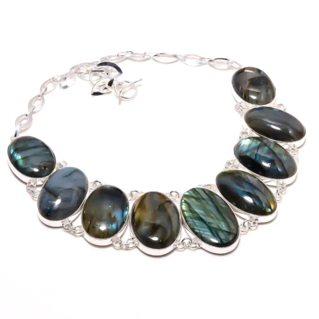 Labradorite Pierre Précieuse 925 Argent Sterling Bijoux Cadeau Collier 18 " u051