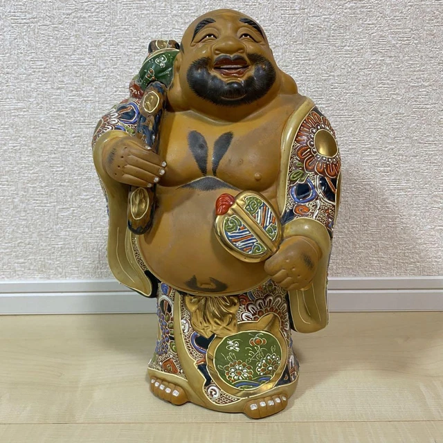 HOTEI BUDAI GOD KUTANI Pottery Statue 13.7 inch Japan Vintage Figurine Figure