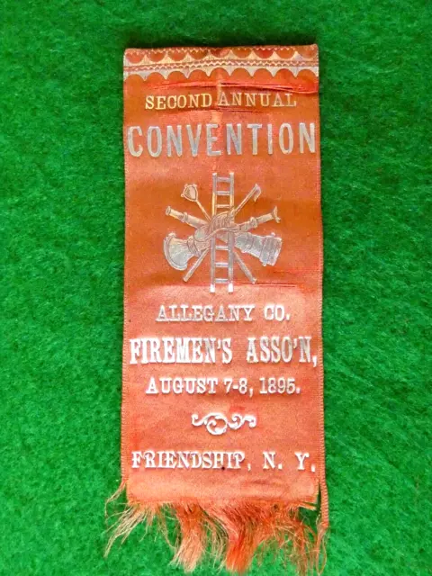 Vintage 1895 Allegany Co. N.y. Firemens Assoc. Convention Ribbon Badge