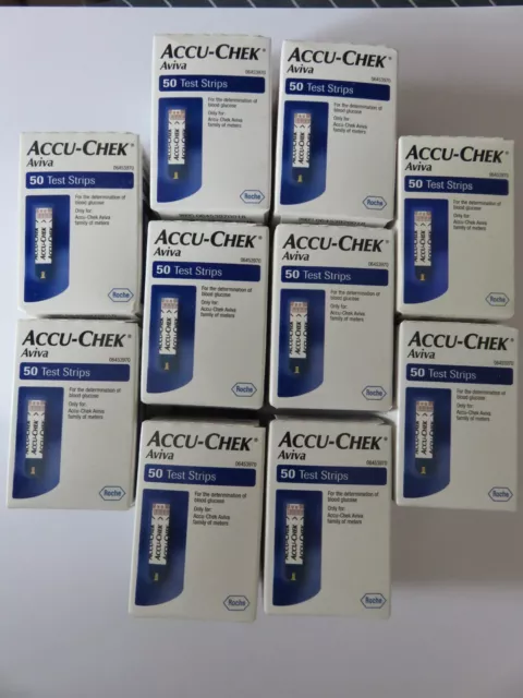 500 Accu-Chek Aviva Blood Glucose Test Strips 10 boxes new diabetic dates on box