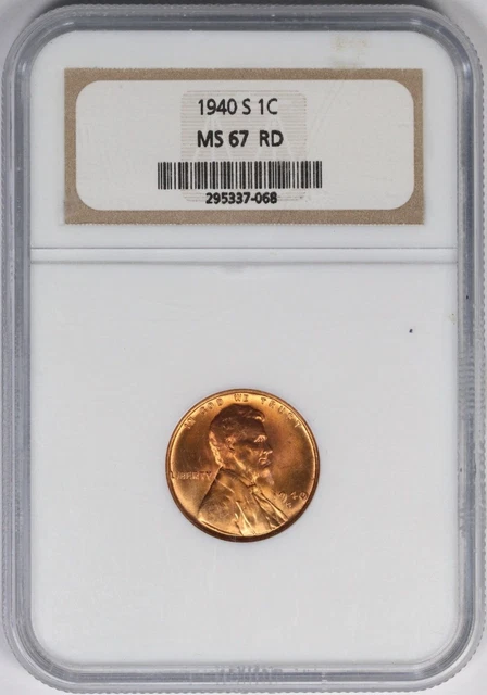 1940-S NGC 1C Lincoln Wheat Cent/Penny MS67RD Rare NGC 8.0 Holder