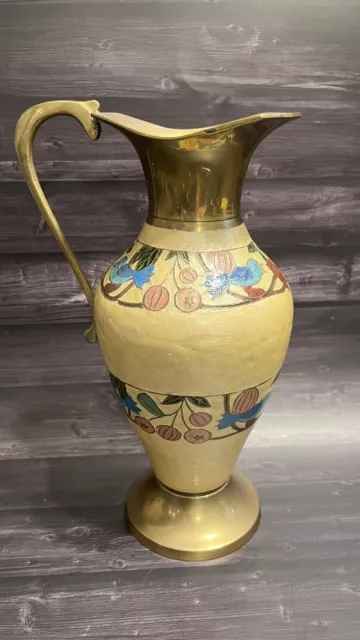 Brass Enamel Vase floral Decoration Gold trim Planter Cloisonné Vintage India *