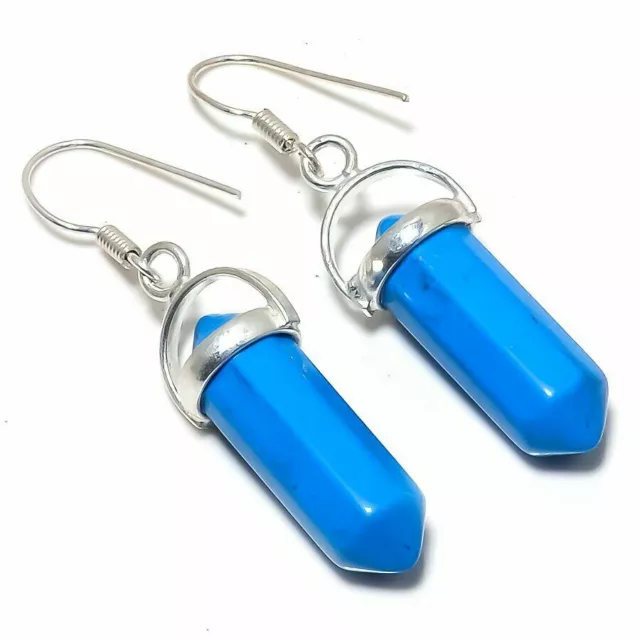 Sleeping Turquoise Gemstone Handmade Ethnic Gift Jewelry Earring 1.85" ZE-617