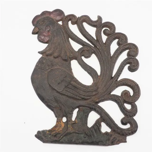 Vintage Cast Iron Rooster Figural Wall Mount Plaque Ornate Farm Sign Feed Seed S