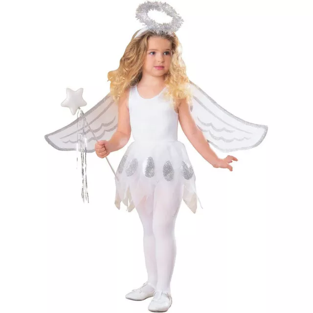 ENGEL KOSTÜM & FLÜGEL & HEILIGENSCHEIN KINDER Weihnachten Karneval Kleid Mädchen