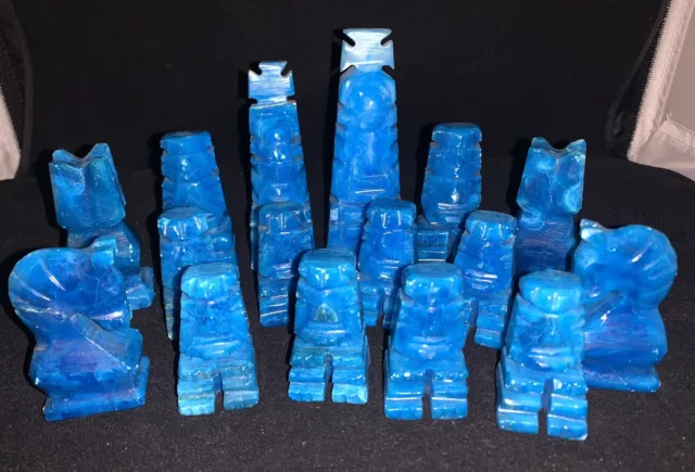 Blue Onyx Marble Chess Pieces