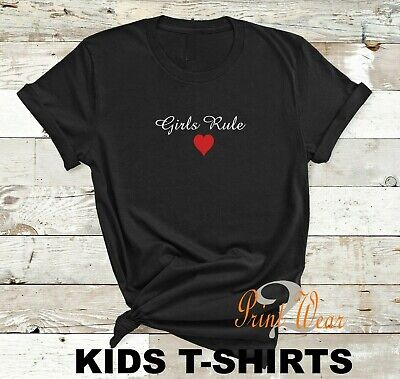 Girls Rule Kids T Shirt Le ragazze di moda Sassy Girocollo Carino Top Nero Bianco Grigio