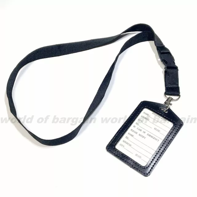 Lanyard ID Card Holder Vertical Badge Neck Strap Faux Leather Sleeve Case Wallet