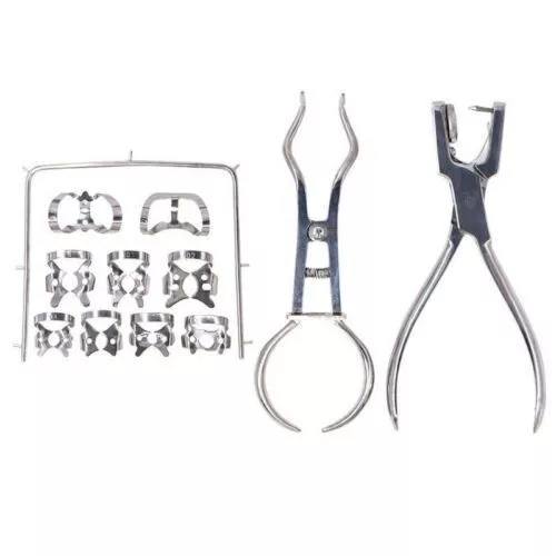 12 Pcs Rubber Dam Starter Set Kit with Frame Punch Clamps Dental Instruments