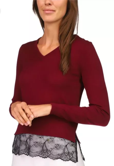 Michael Michael Kors Lace Hem Cropped Sweater Dark Ruby S