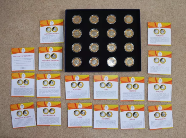 Rio Brazil Olympics 2016 commemorative 1 Real 16 coin collection + COA