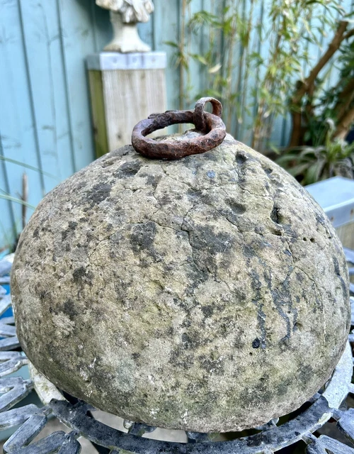 Antique Architectural Heavy Animal Tether Stone With Forged Iron Ring
