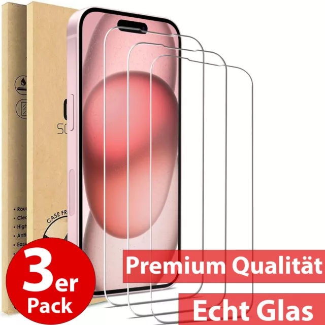 3x Panzerfolie Für iPhone 15 14 13 12 11 X XS 8 7 6 6S Pro Max Schutzfolie Glas