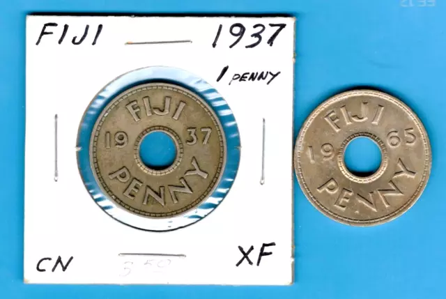 Fiji - Beautiful Historical 1937 Penny + Gift: 1965 Penny