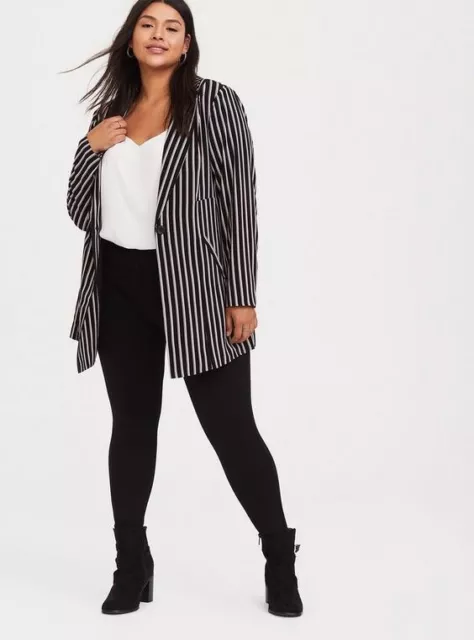 Torrid Blazer Jacket 00 Medium 10 Black White Striped Crepe  Longline