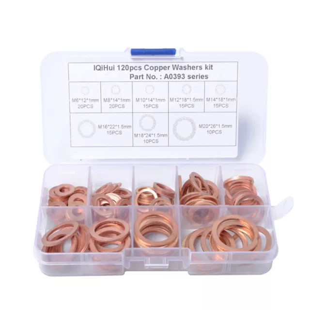 120 Pcs Washer Brass Washers Flat Lock Assortment Gasket Set
