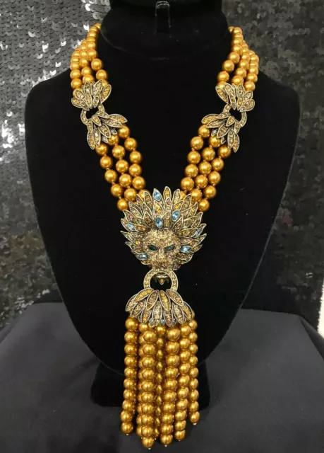 Signed Heidi Daus Lion Queen Tassel Crystal Necklace Mgo Spectacular Showstopper