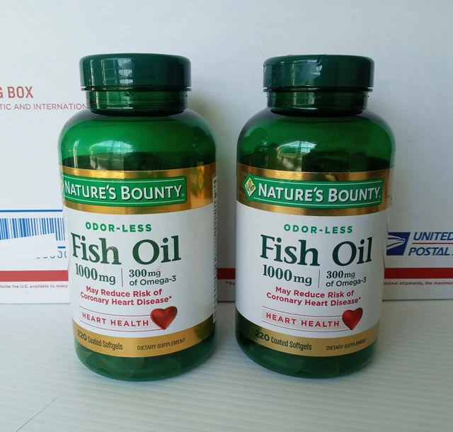 2 x NATURE'S BOUNTY ODOR-LESS Fish Oil 1000 mg 220 Softgels/ea. Exp. 2024