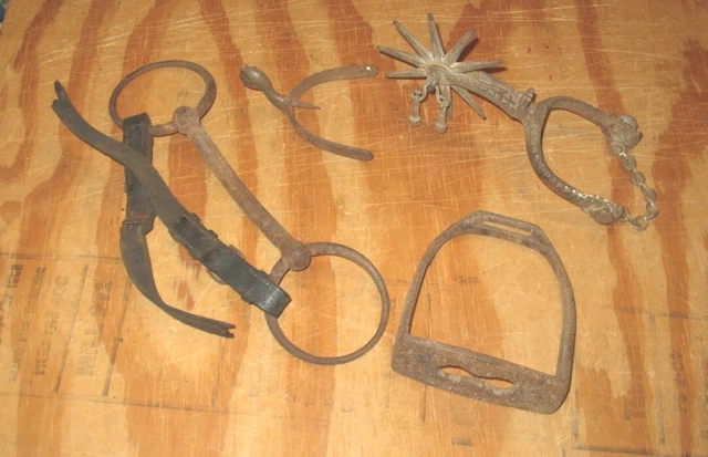 Antique Cowboy Spurs, Army Stirrup, Horse Bridel Bit & Rings, Metal Detecting