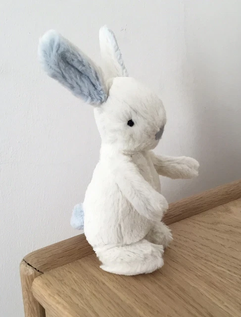 JELLYCAT SMALL BOBTAIL Bunny RATTLE Soft Toy 20cm Blue Ear