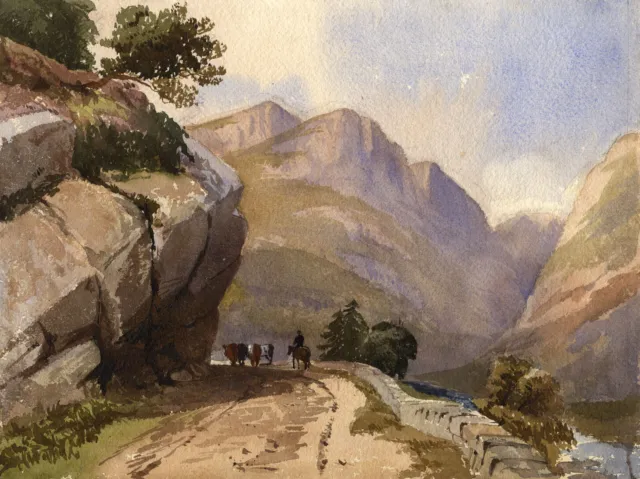 Mountain Pass with Herding Cattle – mid-19th-century watercolour painting